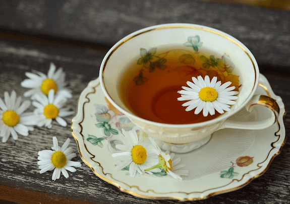 Cup of tea with flowers