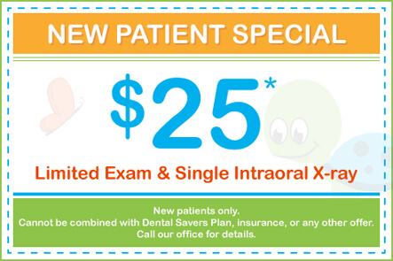 $25 Limited Exam and Single Intraoral X-ray (New patients only. Cannot be combined with Dental Savers Plan, insurance, or any other offer. Call our office for details.)